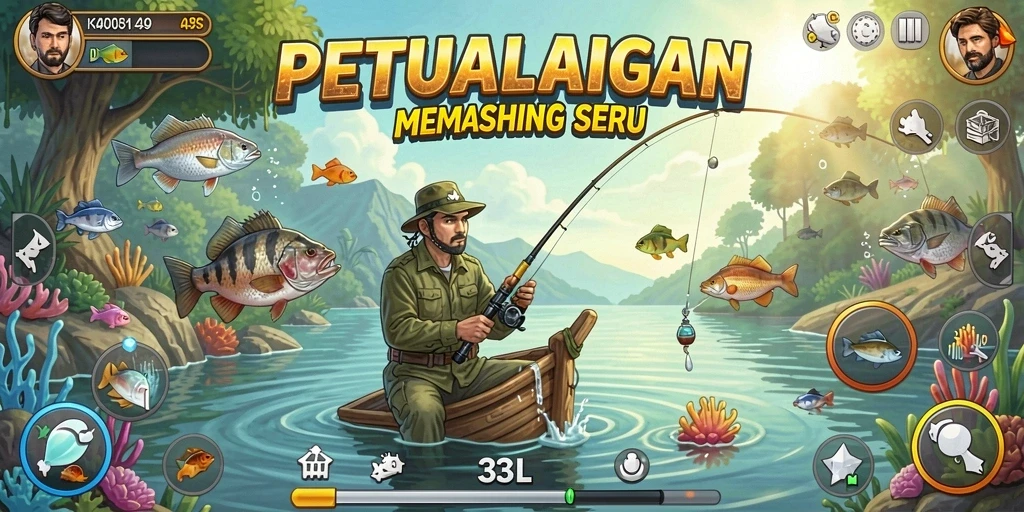 Screenshot gameplay 33L menampilkan aksi seru saat memancing.