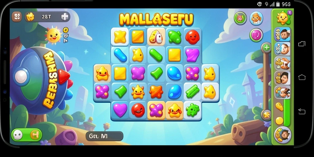 Gameplay menarik 9ET dengan kombinasi warna-warni permata.