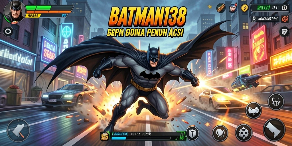 Screenshot gameplay BATMAN138 menampilkan balapan seru di jalanan Gotham.