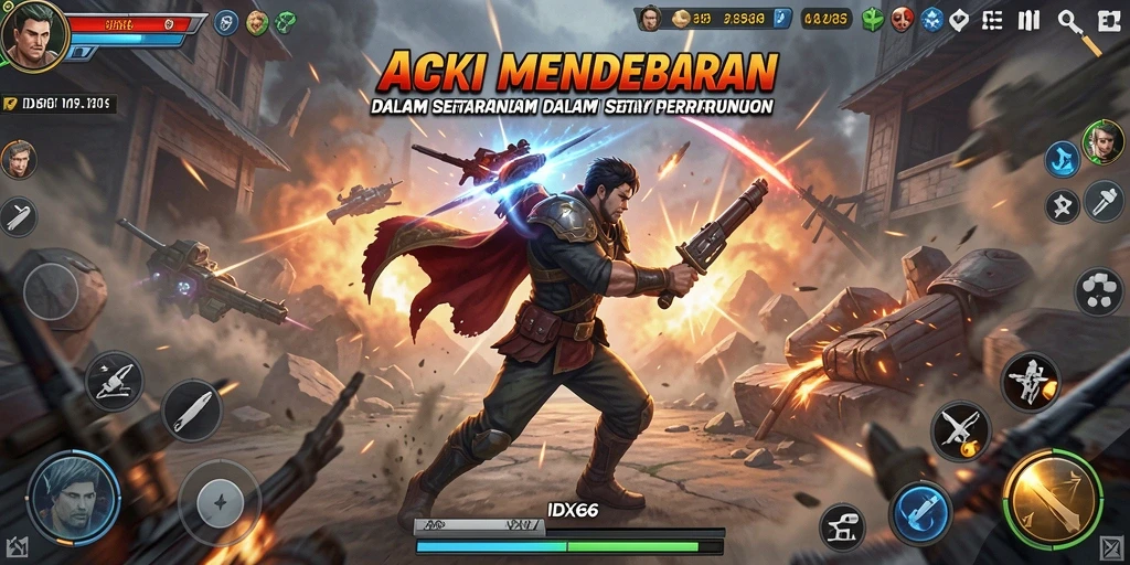 Screenshot IDX66 menampilkan pertarungan intens antara karakter yang penuh aksi.