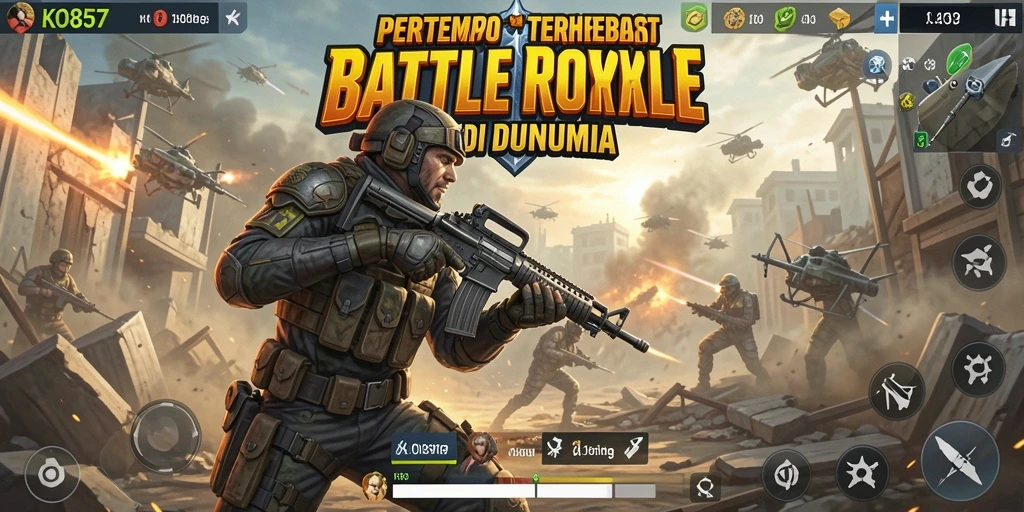 Screenshot gameplay KO857 menunjukkan aksi nyata pertempuran Battle Royale.