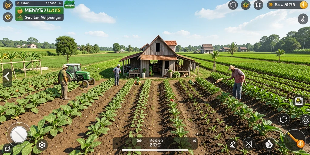 Tampilan gameplay dalam MENYALA78 yang menampilkan lahan pertanian yang indah.
