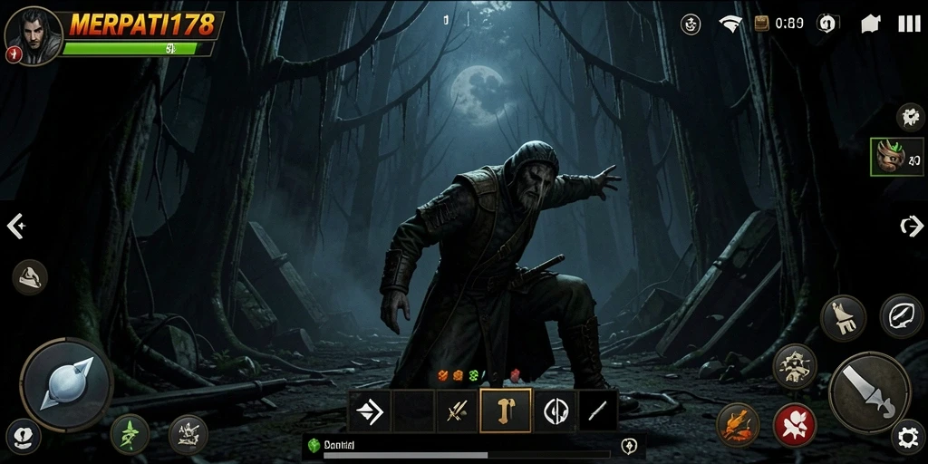 Tampilan gameplay menegangkan dari MERPATI178 yang menampilkan kegelapan dan misteri.