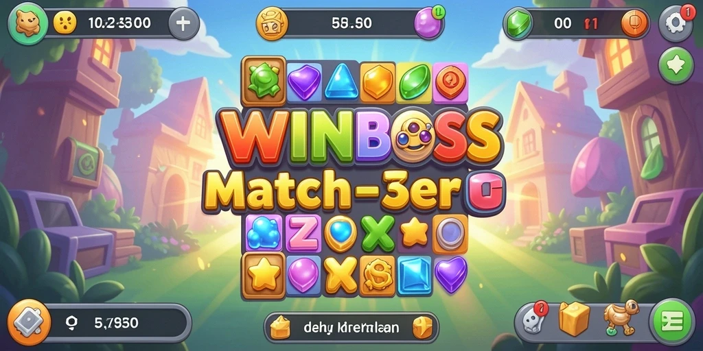 Screenshot gameplay WINBOSS yang menampilkan keseruan mencocokkan item Match-3.