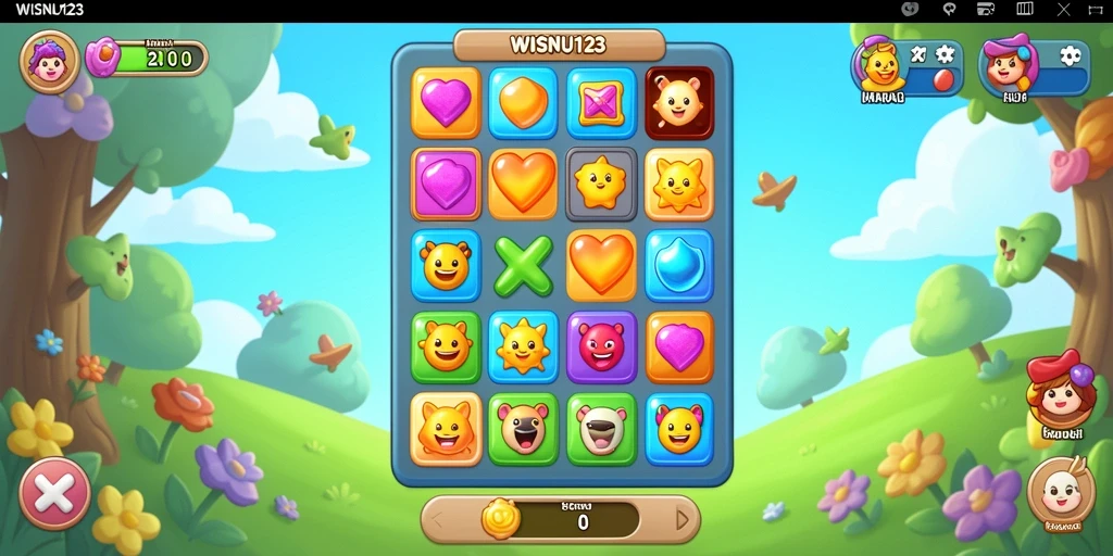 Tampilan gameplay WISNU123 dengan kombinasi permata yang menarik.